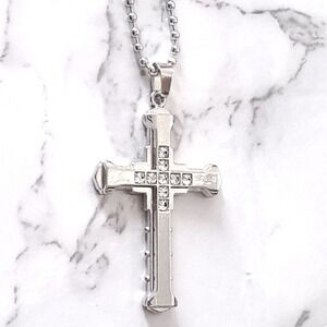New Boutique Cross Pendant Necklace Unisex Silver Crystal Gothic Grunge Y2K Alt